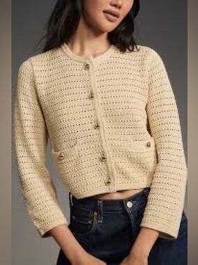 Anthropologie Reformation Charlotte Lady Jacket 100% Organic Cotton Cream Sz L